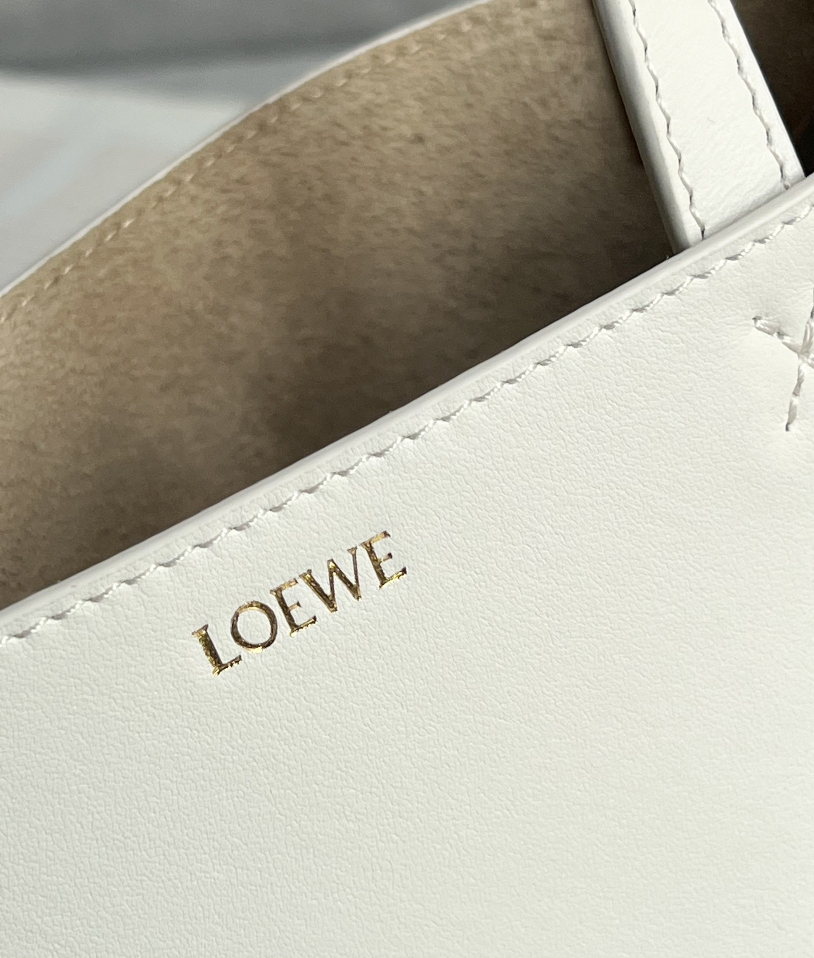 Loewe Mini Puzzle Fold Tote in Shiny Calfskin White/Beige